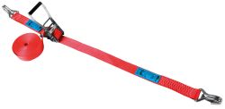 5T 8M Ratchet Strap with Hook & Keeper - Red Webbing